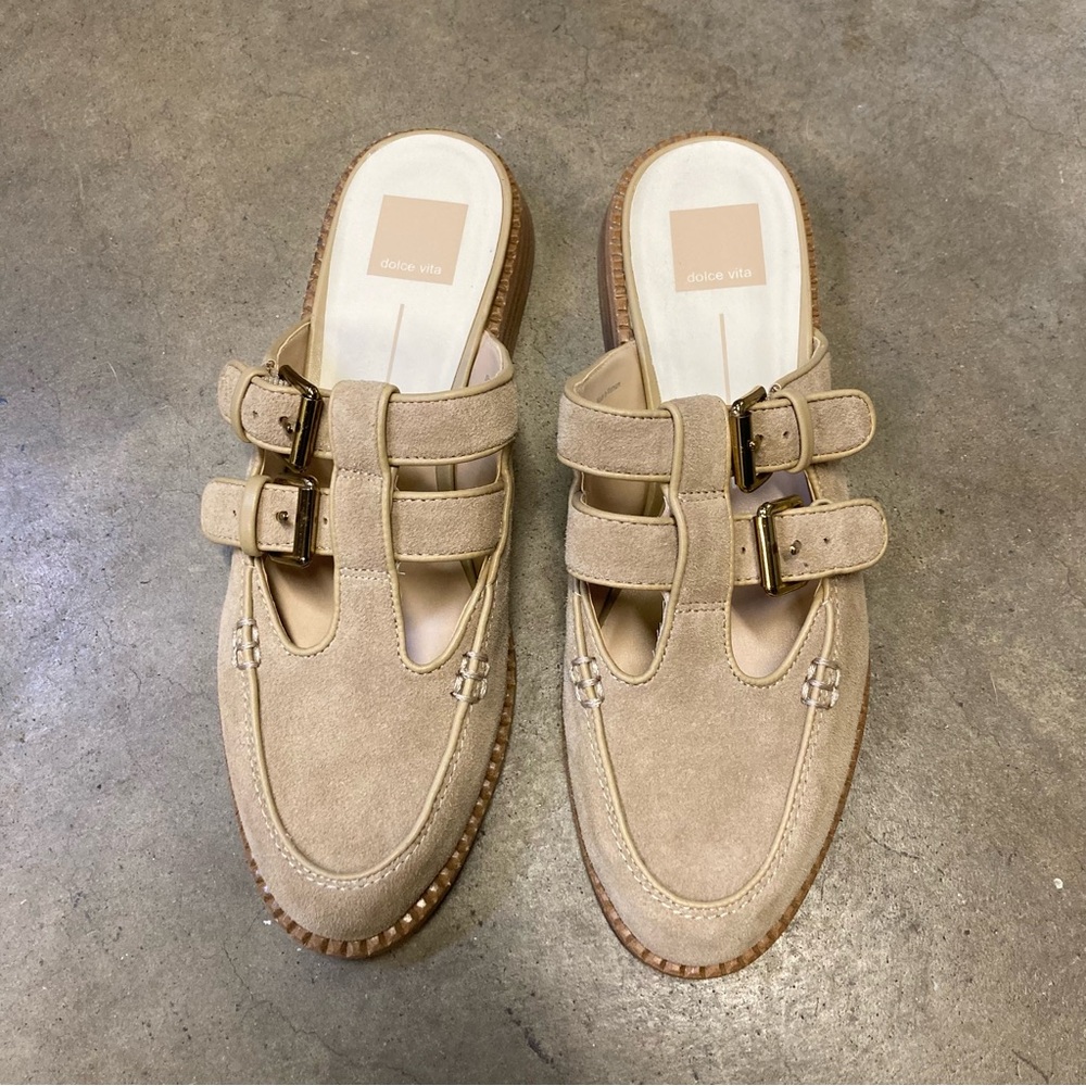 Dolce Vita Haydee Double Buckle Mary Jane Mule Tan Suede Size 8.5 - Picture 2 of 8